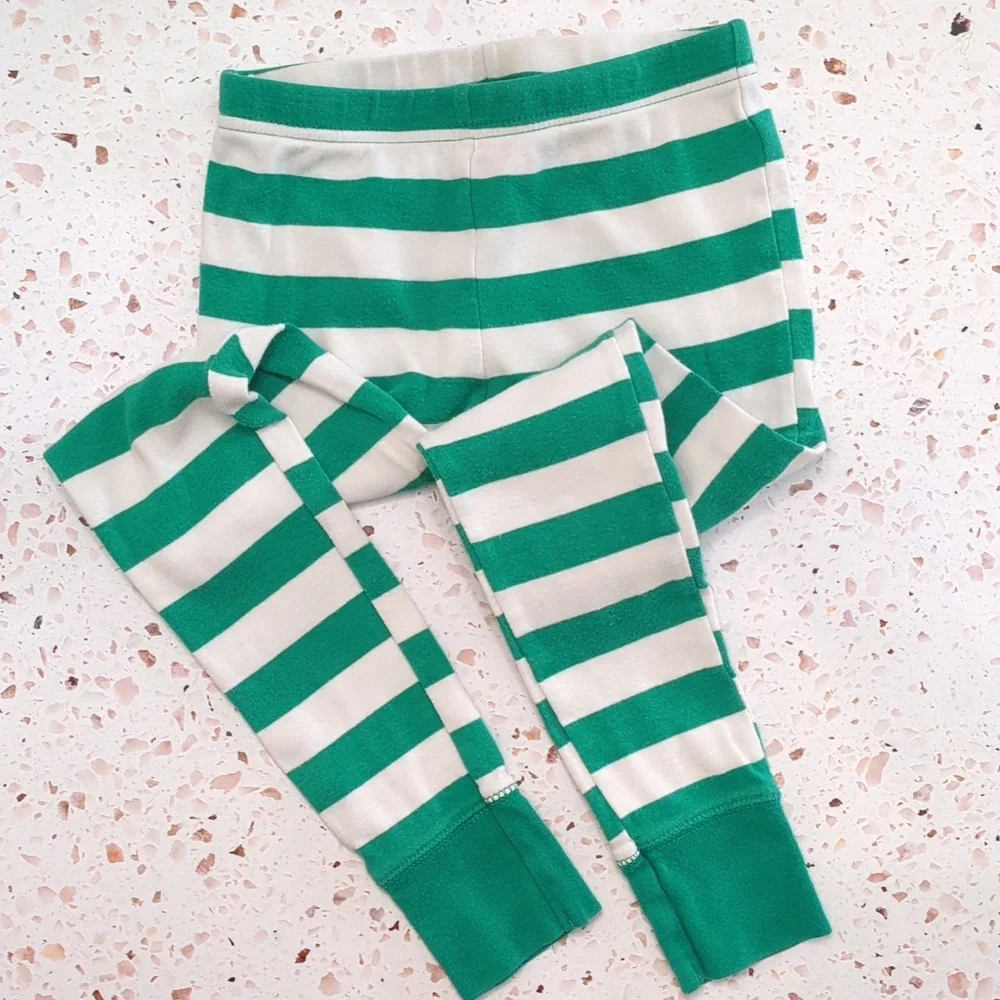 Christmas Elf Pajama Set Cotton Knit Green Stripe Gold Metallic Detail | 6